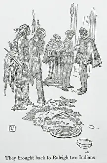Walter Raleigh Prints: Drawing of Sir Walter Raleigh and Aids with Natives