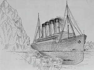 Damaged Prints: Drawing of the Titanic Hitting an Iceberg