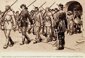 Courage Prints: Drawing of William Travis Leading His Military Company by Norman Price