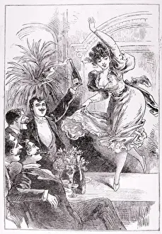 Festivity Prints: Drawing of a Woman Party Goer Dancing on Pool Table