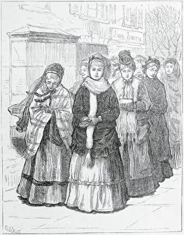 March Prints: Drawing of Women Crusaders Marching in Street