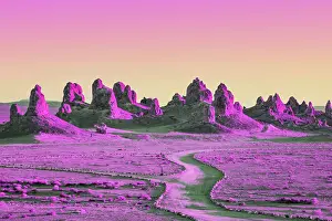 Prints of Color therapy in the Trona Pinnacles. California Viva Magenta Prints: Dreamy picture of colorful rock formations in California with saturated colors