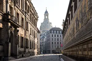 Dresden, Germany, with historic buildings and the Fuerstenzug (Procession of Princes), a giant mural