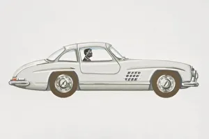 Driver Gallery: Driver in grey coupe sports car, side view