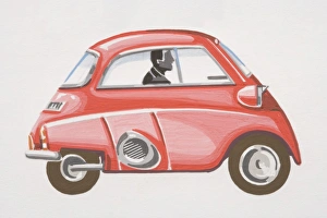 Driver Gallery: Driver in small red car with bubble top, side view