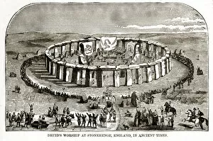 Images Dated 26th January 2018: Druids Worshiping at Stonehenge, England in Ancient Times Engraving