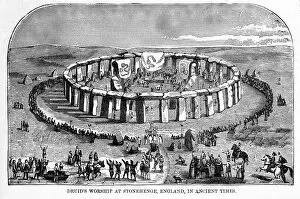 Images Dated 27th June 2015: Druids Worshiping at Stonehenge, England in Ancient Times Engraving