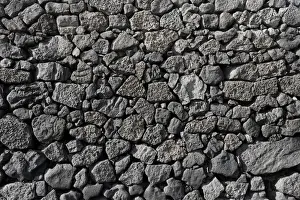 Dry wall constructed from individually stacked lava rocks, typical feature of Lanzarote, Lanzarote, Canary Islands, Spain
