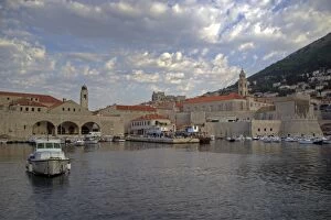 Dubrovnik port and old town cloudy sunrise