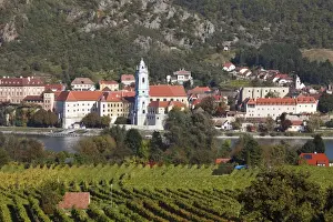 Vinyard Prints: Duernstein, view over vineyards near Rossatz and the Danube river