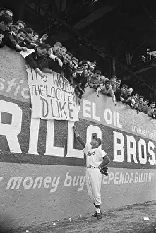 Duke Snider Acknowledges Fans with Duke Banner