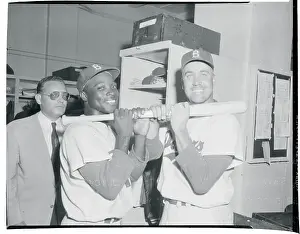 Duke Snider Holding a Baseball Bat with a Teammate