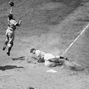 Sliding Prints: Duke Snider Sliding As Catcher Leaps