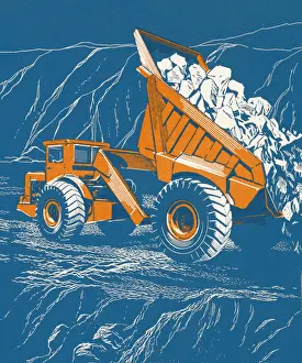 Trucking Prints: Dump Truck Dumping Rocks
