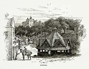 Dunster, Exmoor, England Victorian Engraving, 1840