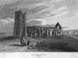 <b class=qtipBold><figcaption>Dunwich Church</figcaption></b><br>1813: The ruins of All Saint's Church at Dunwich on the Suffolk coast. Original Artwork: Engraving by Barrenger from a drawing by JP Neale (Photo by Hulton Archive/Getty Images) Dunwich Church