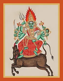 Album Prints: Durgā standing in pratyalidha on the back of the galloping Mahi£ā