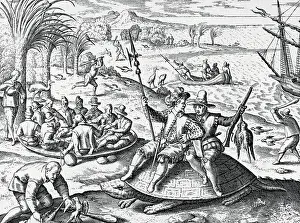 Mauritius Prints: Dutch Explorers Enjoying Island
