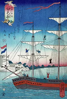 Sails Prints: Dutch ship with sailors on sails
