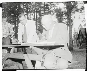 Fraser Prints: Dwight D. Eisenhower Sitting Outside at Table