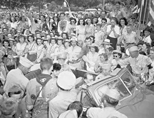 Abilene Prints: Dwight Eisenhower in Car Receiving Welcome Home from Crowd
