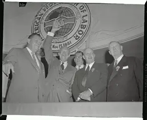 Dwight Eisenhower and Labor Officials Standing Under A.F.L. Emblem