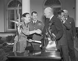 Awards Ceremony Prints: Dwight Eisenhower Shaking Hands with Harmon Trophy Recipient