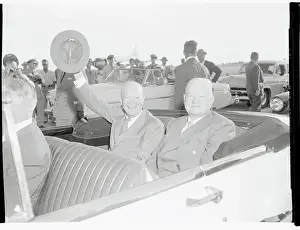 Des Moines Prints: Dwight Eisenhower Waving from Limousine with Herbert Hoover