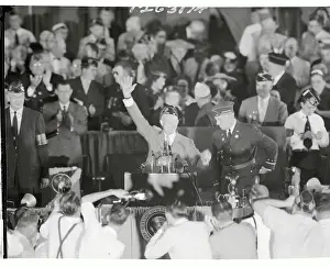 Dwight Eisenhower Waving from Podium at American Legion Convention