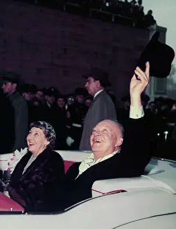 Dwight and Mamie Eisenhower Riding in Motorcade