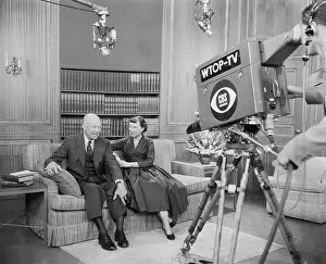 Dwight and Mamie Eisenhower Sitting in Front of Television Camera