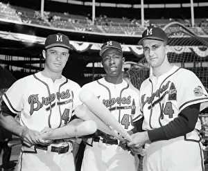 Hank Aaron Prints: E. Mathews, H. Aaron, & F. Torre, 1957