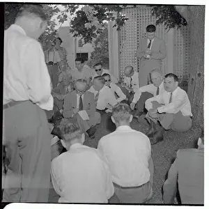 Thomas E Prints: Earl Warren and Thomas Dewey Sitting with Others