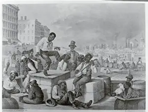 Strategy Prints: Early African Americans Surviving with Merriment near Workers on Dock