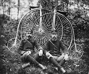 Bicyclist Prints: Early Bicyclists Taking a Break by Highwheelers
