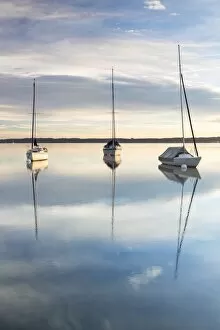 Early morning, boats on Lake Starnberg near Tutzing, Bavaria, Germany, Europe, PublicGround