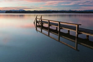 Early morning mood, jetty at Lake Starnberg near Tutzing, Bavaria, Germany, Europe, PublicGround