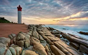 An early morning picturesque stratocumulus sky of the iconic Umhlanga Rocks Lighthouse