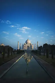 Early morning view of the Taj Mahal with reflection, Agra, Uttar Pradesh, India