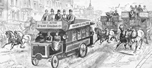 Strategy Prints: Early Motor Car Followed by Stagecoaches Carrying Passengers