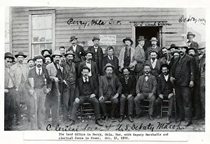 Oklahoma Prints: Early Territory Government Employees Posing in Front of Building