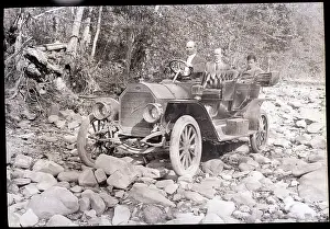 Rough Prints: Early Touring Car On Stone Covered Road