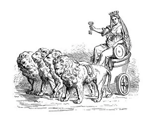 Ancient Egyptian Gods and Goddesses Gallery: Earth-Mother (variously Ceres, Isis, Virgo, Cybele, etc.) in a chariot drawn by lions -