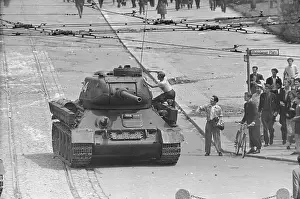 East Germans Confront Soviet Tanks