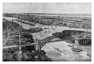 New York Prints: East River and Hell Gate Bridge