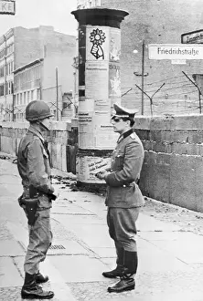 East German Prints: East and West Berlin Soldiers Face Each Other