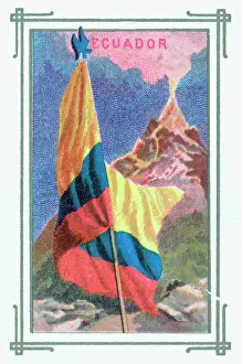 Stripes Prints: Ecuadoran Flag In Mountain Landscape