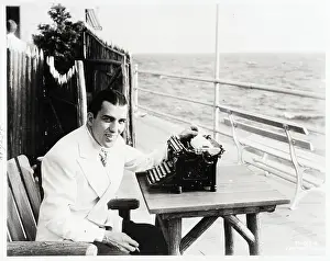 Columnist Prints: Ed Sullivan with Typewriter On Boardwalk
