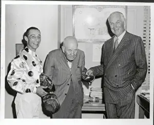George D Prints: Eddie Arcaro and Trainer Being Awarded for Race