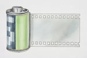 Images Dated 1st June 2006: Edge of 35mm film roll extending out of its plastic case